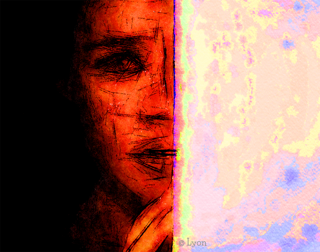 abstract painting of fearful face